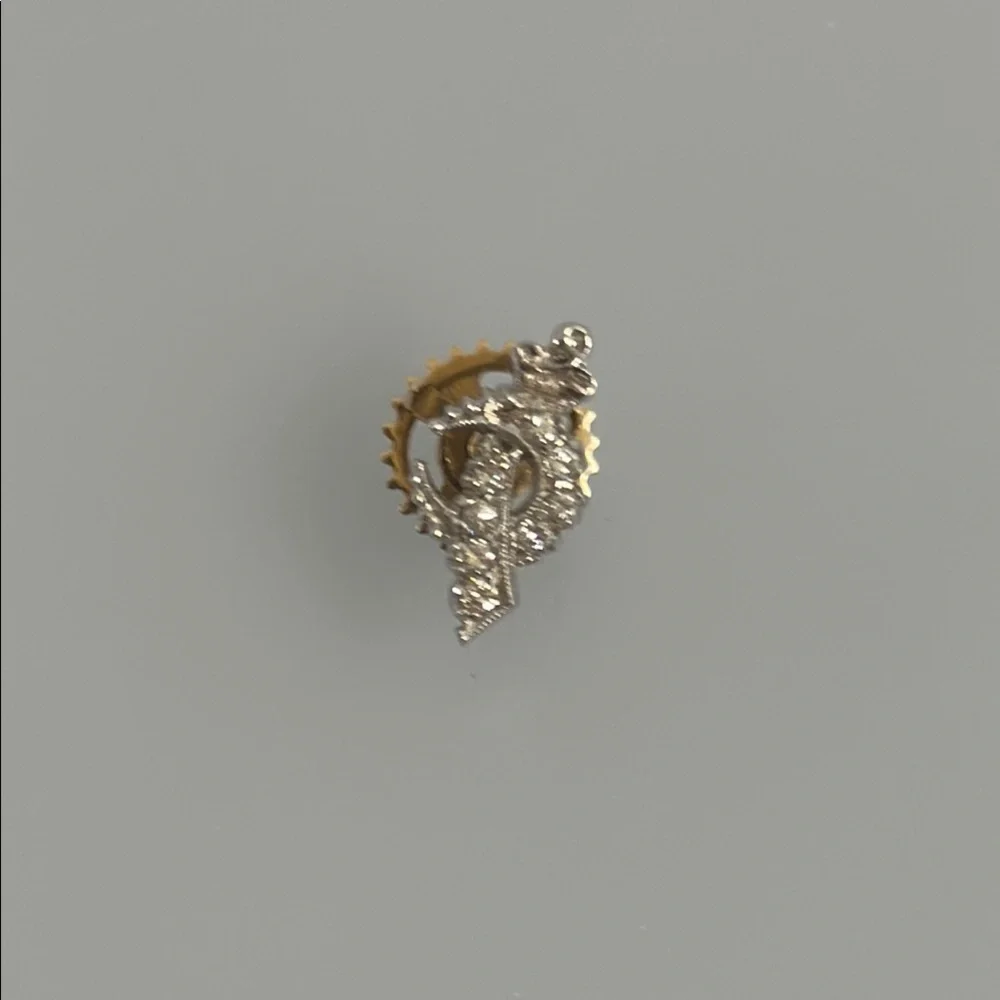 18k Diamonds real solid white gold and 10k Yellow Gold Mason Brooch
